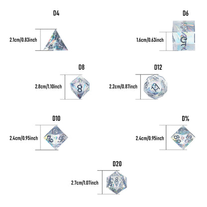 7-Piece Transparent Reflective Resin Polyhedral Dice - For Outdoor Games, Board Games, Holiday Gifts, With Gift Box Packaging