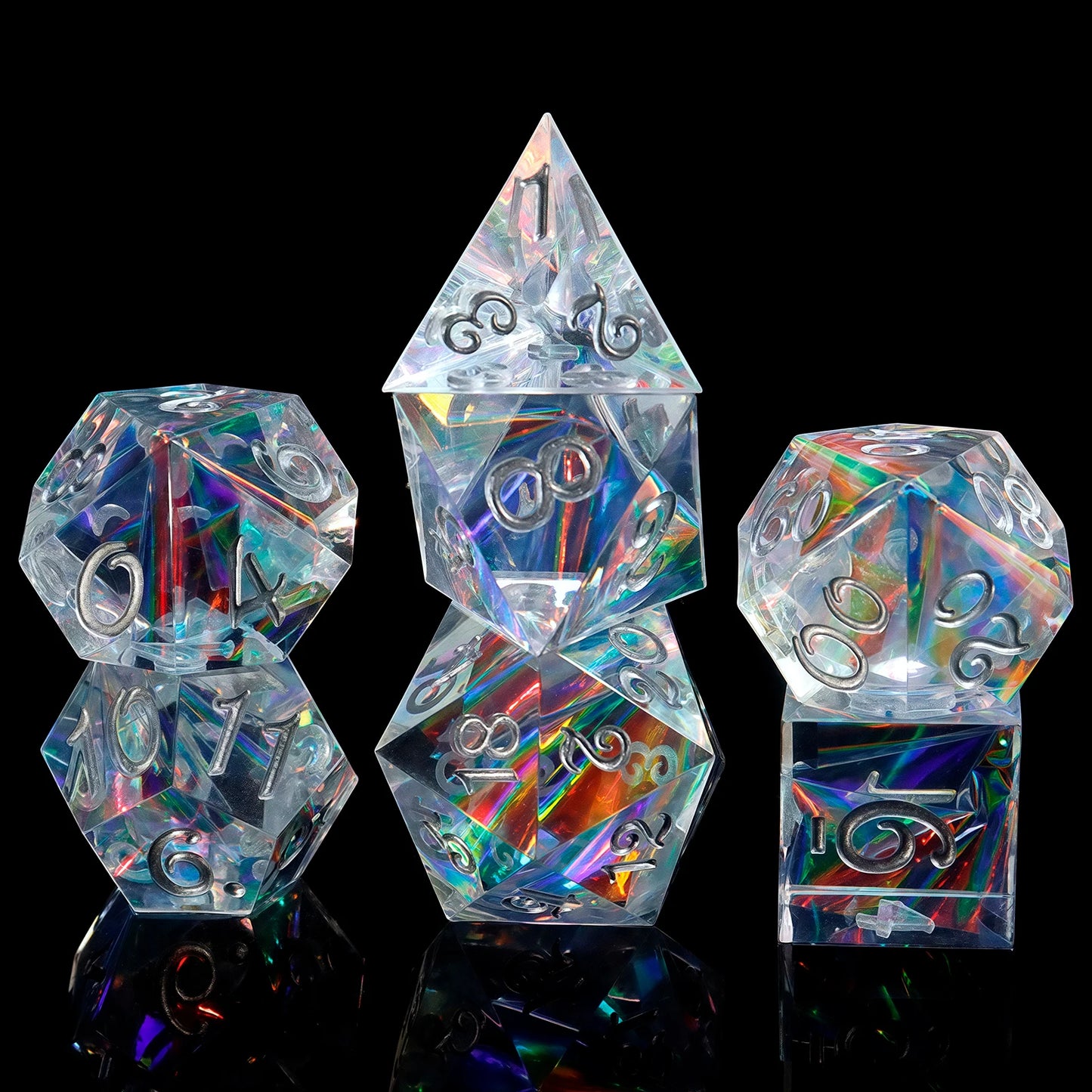7-Piece Transparent Reflective Resin Polyhedral Dice - For Outdoor Games, Board Games, Holiday Gifts, With Gift Box Packaging