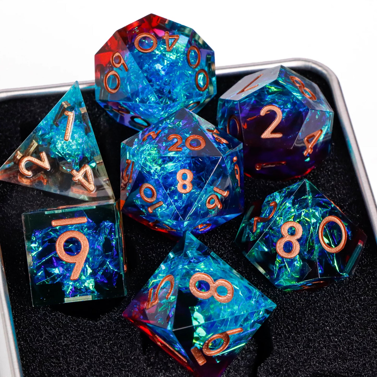 Handmade Resin Sharp Edge D&D Dice for Dungeons and Dragon Tabletop Games, Black Dice Polyhedral D&D Dice
