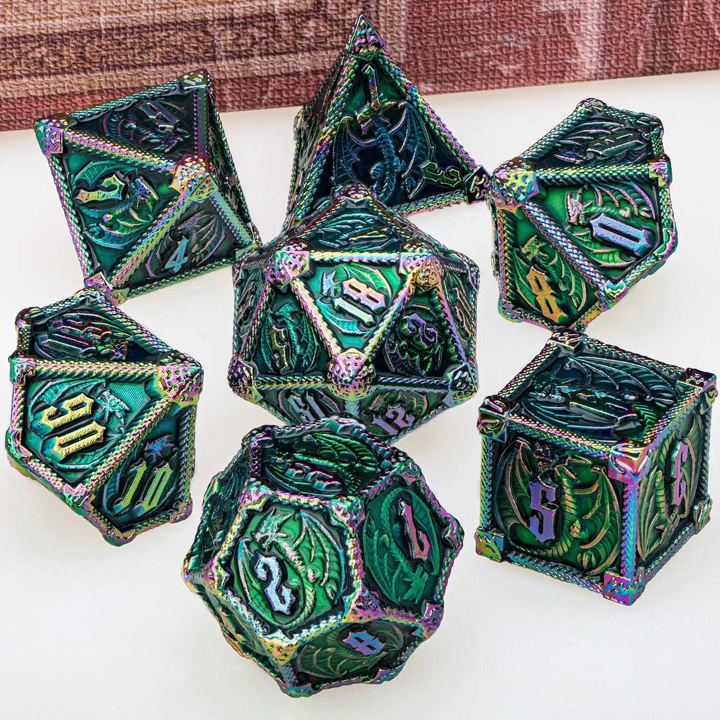 DND Dice Metal Dragon Dice Set Dungeon and Dragon D&D Polyhedral Dice RPG D and D Role Playing Games D20 D12 D10 D8 D6