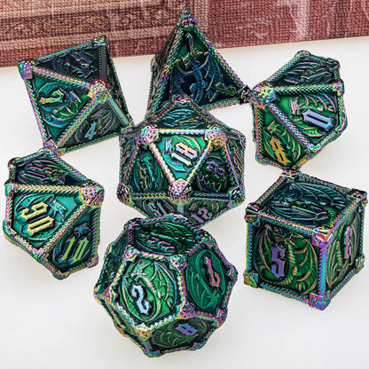 DND Dice Metal Dragon Dice Set Dungeon and Dragon D&D Polyhedral Dice RPG D and D Role Playing Games D20 D12 D10 D8 D6