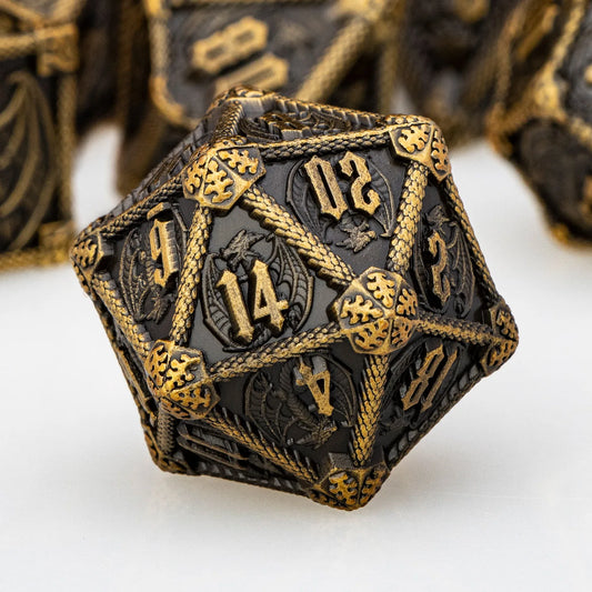 DND Dice Metal Dragon Dice Set Dungeon and Dragon D&D Polyhedral Dice RPG D and D Role Playing Games D20 D12 D10 D8 D6