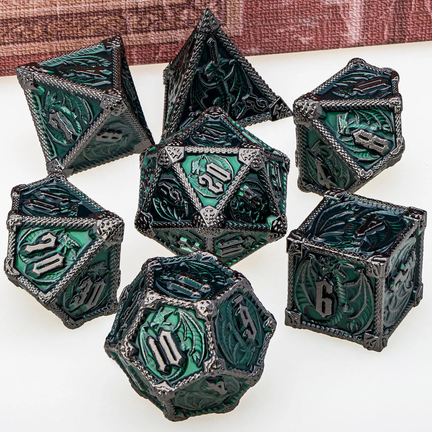 DND Dice Metal Dragon Dice Set Dungeon and Dragon D&D Polyhedral Dice RPG D and D Role Playing Games D20 D12 D10 D8 D6
