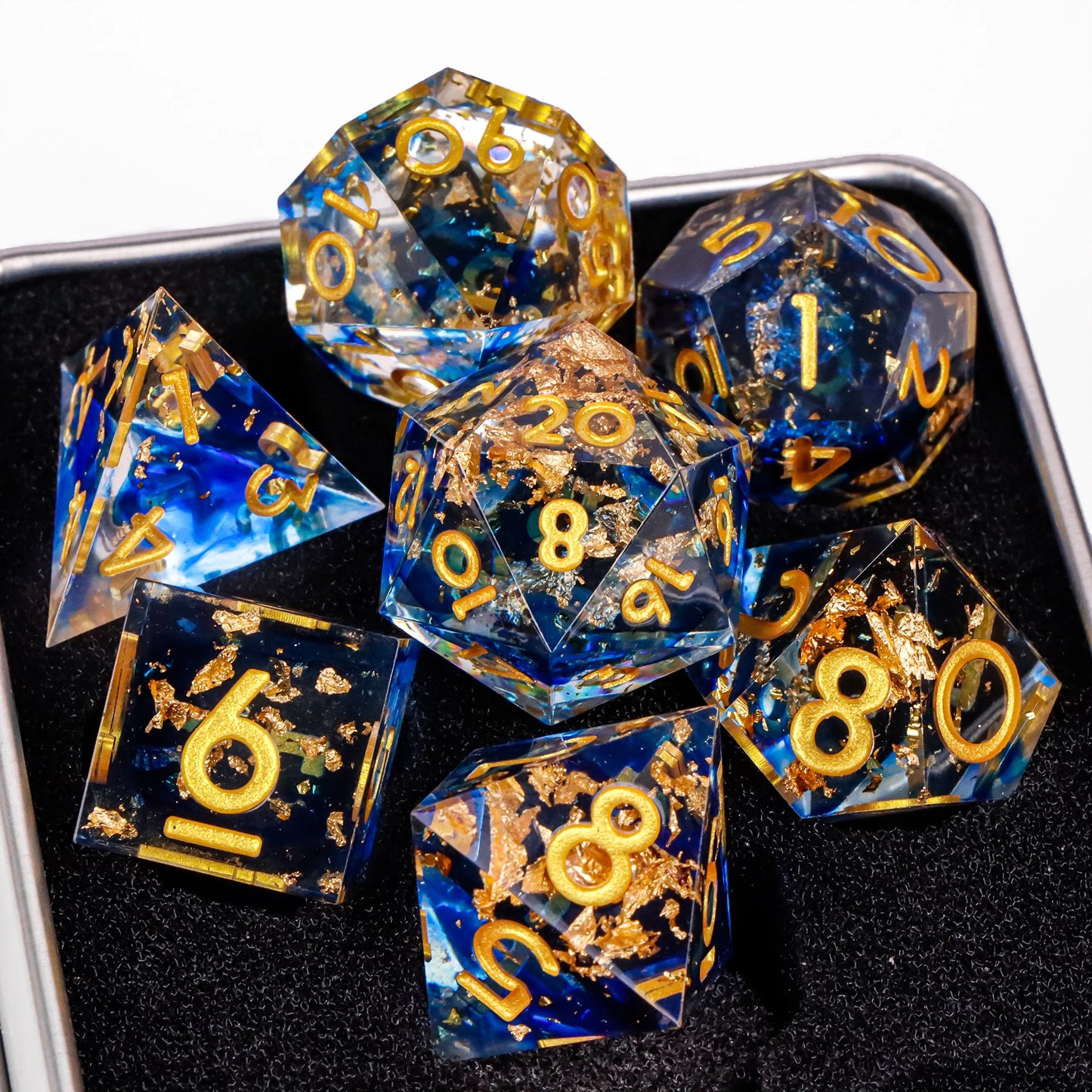 Handmade Resin Sharp Edge D&D Dice for Dungeons and Dragon Tabletop Games, Black Dice Polyhedral D&D Dice