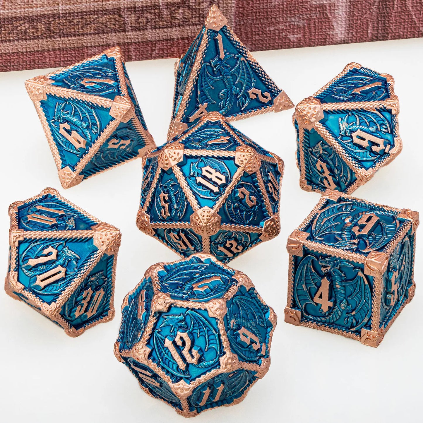 DND Dice Metal Dragon Dice Set Dungeon and Dragon D&D Polyhedral Dice RPG D and D Role Playing Games D20 D12 D10 D8 D6
