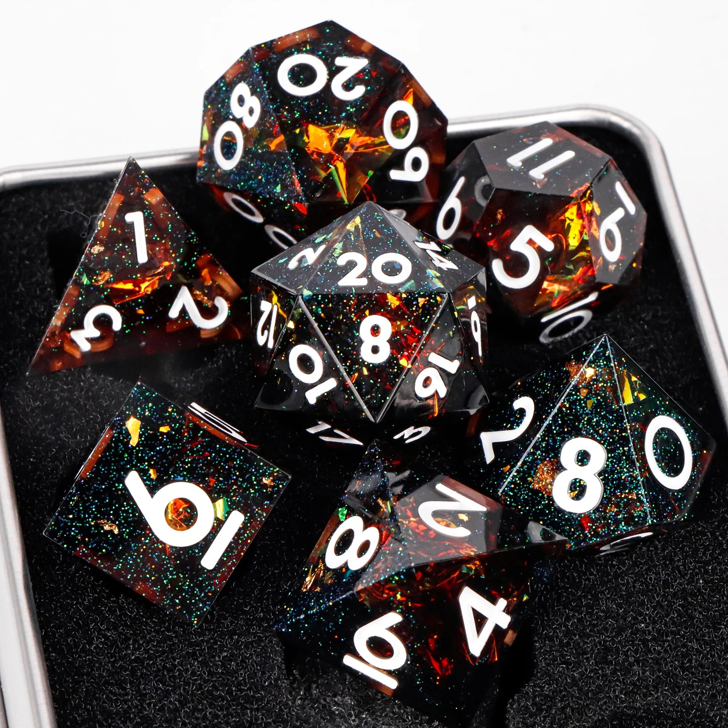 Handmade Resin Sharp Edge D&D Dice for Dungeons and Dragon Tabletop Games, Black Dice Polyhedral D&D Dice