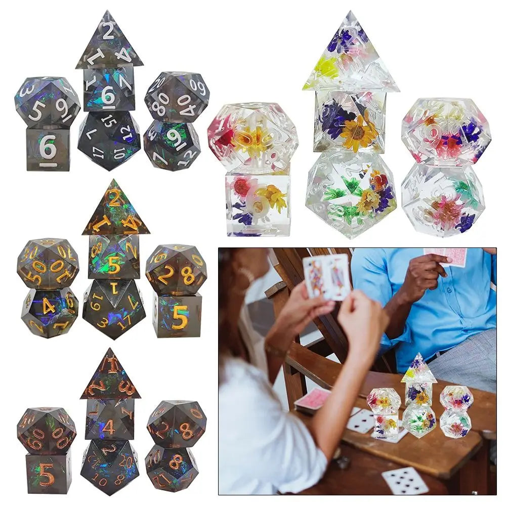 Resin Dices Polyhedral Dice 7Pcs Set Table Games Accessory D6 D8 D10 D12 D20 For D&d DND Entertainment Supplies