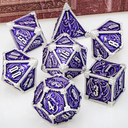 DND Dice Metal Dragon Dice Set Dungeon and Dragon D&D Polyhedral Dice RPG D and D Role Playing Games D20 D12 D10 D8 D6
