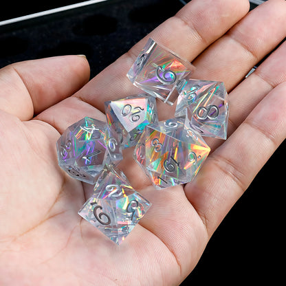 7-Piece Transparent Reflective Resin Polyhedral Dice - For Outdoor Games, Board Games, Holiday Gifts, With Gift Box Packaging