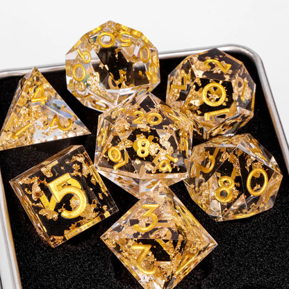 Handmade Resin Sharp Edge D&D Dice for Dungeons and Dragon Tabletop Games, Black Dice Polyhedral D&D Dice