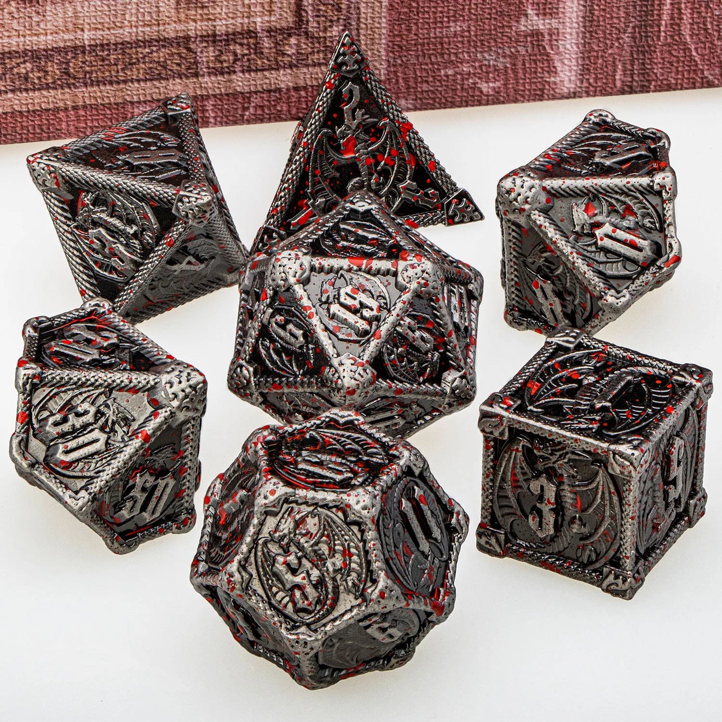 DND Dice Metal Dragon Dice Set Dungeon and Dragon D&D Polyhedral Dice RPG D and D Role Playing Games D20 D12 D10 D8 D6