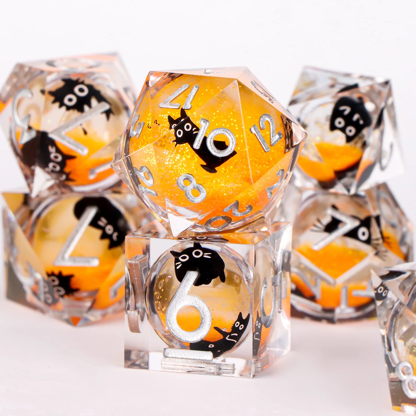 Handmade Resin Sharp Edge D&D Dice for Dungeons and Dragon Tabletop Games, Black Dice Polyhedral D&D Dice