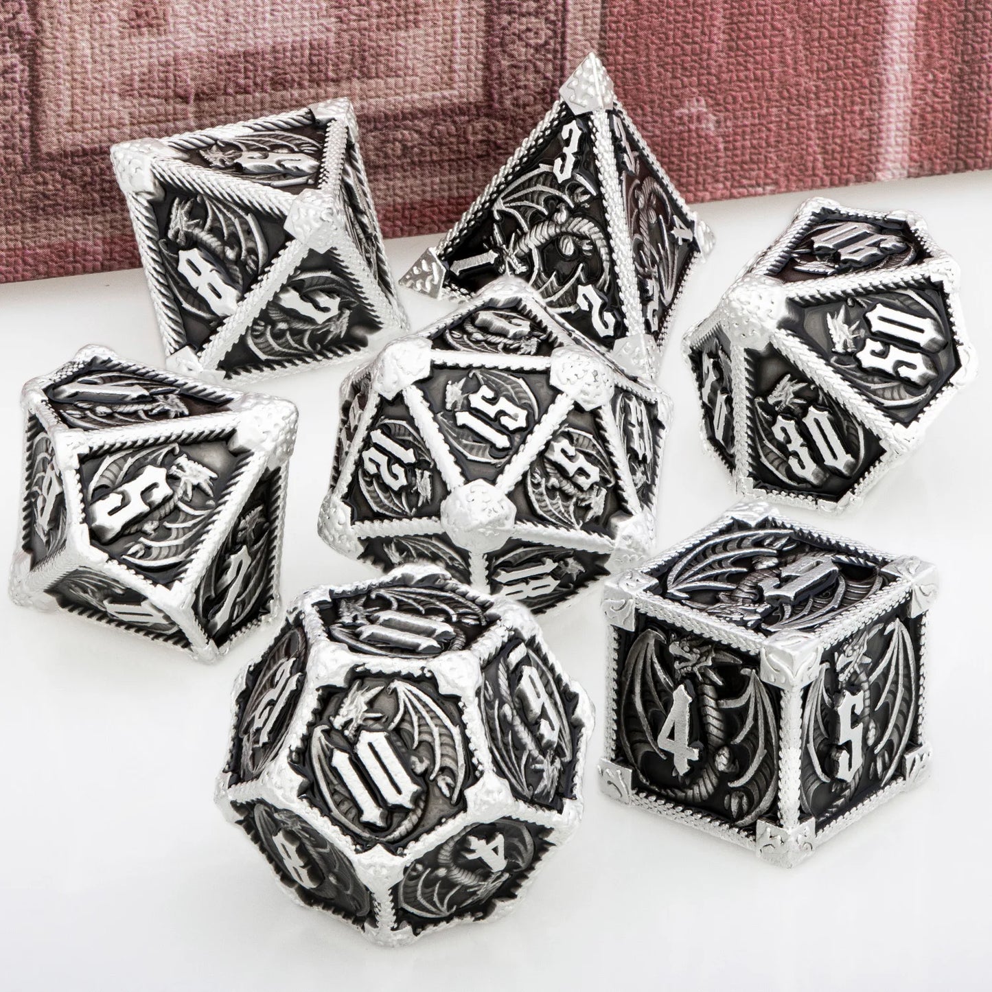 DND Dice Metal Dragon Dice Set Dungeon and Dragon D&D Polyhedral Dice RPG D and D Role Playing Games D20 D12 D10 D8 D6