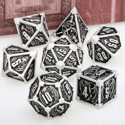 DND Dice Metal Dragon Dice Set Dungeon and Dragon D&D Polyhedral Dice RPG D and D Role Playing Games D20 D12 D10 D8 D6