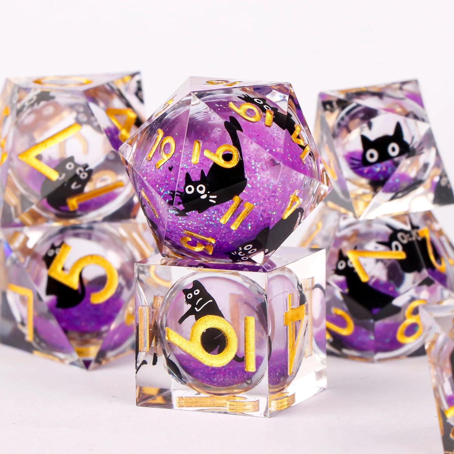 Handmade Resin Sharp Edge D&D Dice for Dungeons and Dragon Tabletop Games, Black Dice Polyhedral D&D Dice