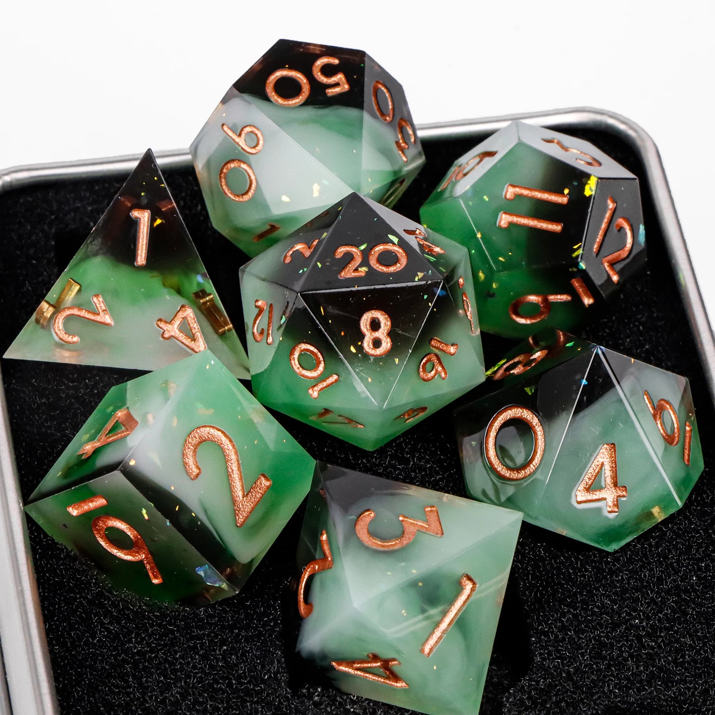 Handmade Resin Sharp Edge D&D Dice for Dungeons and Dragon Tabletop Games, Black Dice Polyhedral D&D Dice