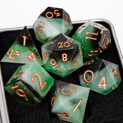 Handmade Resin Sharp Edge D&D Dice for Dungeons and Dragon Tabletop Games, Black Dice Polyhedral D&D Dice