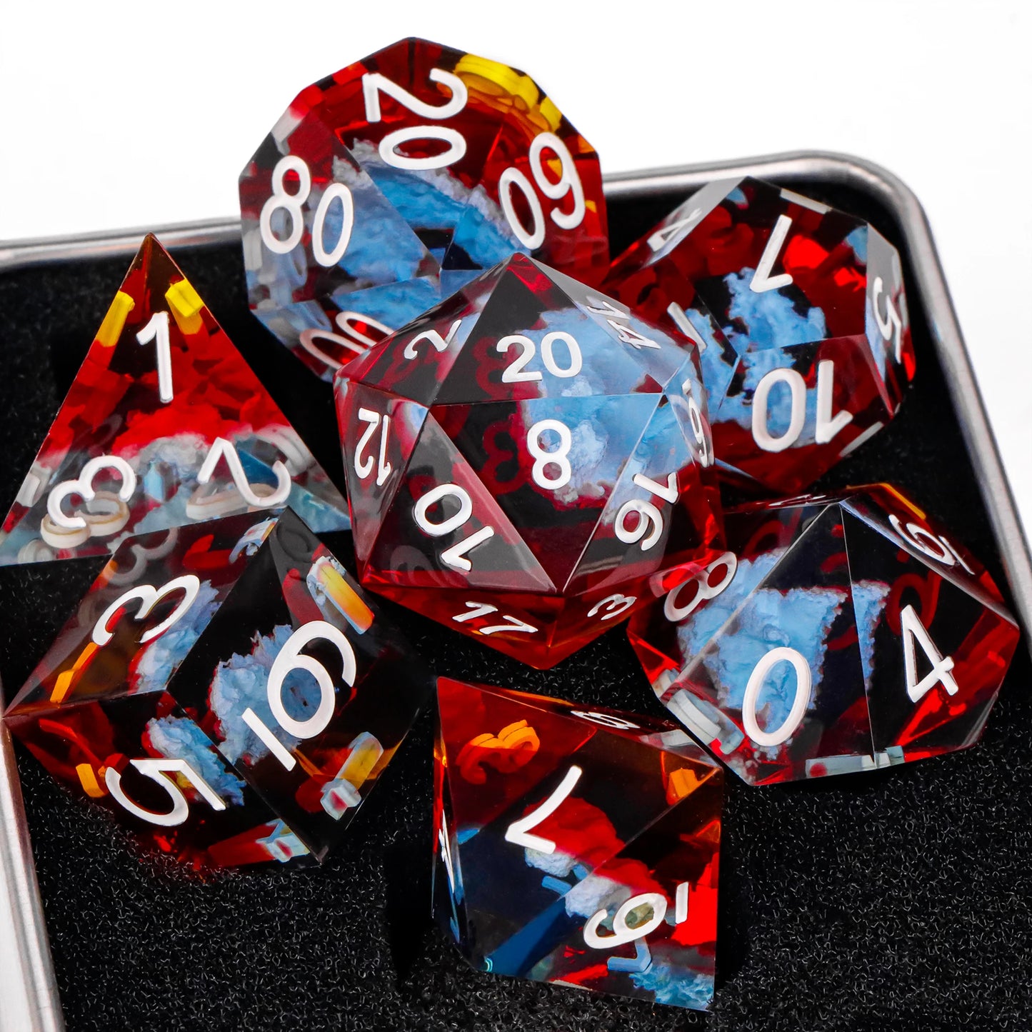 Handmade Resin Sharp Edge D&D Dice for Dungeons and Dragon Tabletop Games, Black Dice Polyhedral D&D Dice