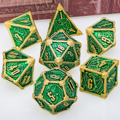 DND Dice Metal Dragon Dice Set Dungeon and Dragon D&D Polyhedral Dice RPG D and D Role Playing Games D20 D12 D10 D8 D6