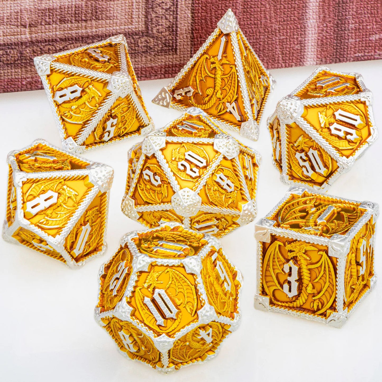 DND Dice Metal Dragon Dice Set Dungeon and Dragon D&D Polyhedral Dice RPG D and D Role Playing Games D20 D12 D10 D8 D6