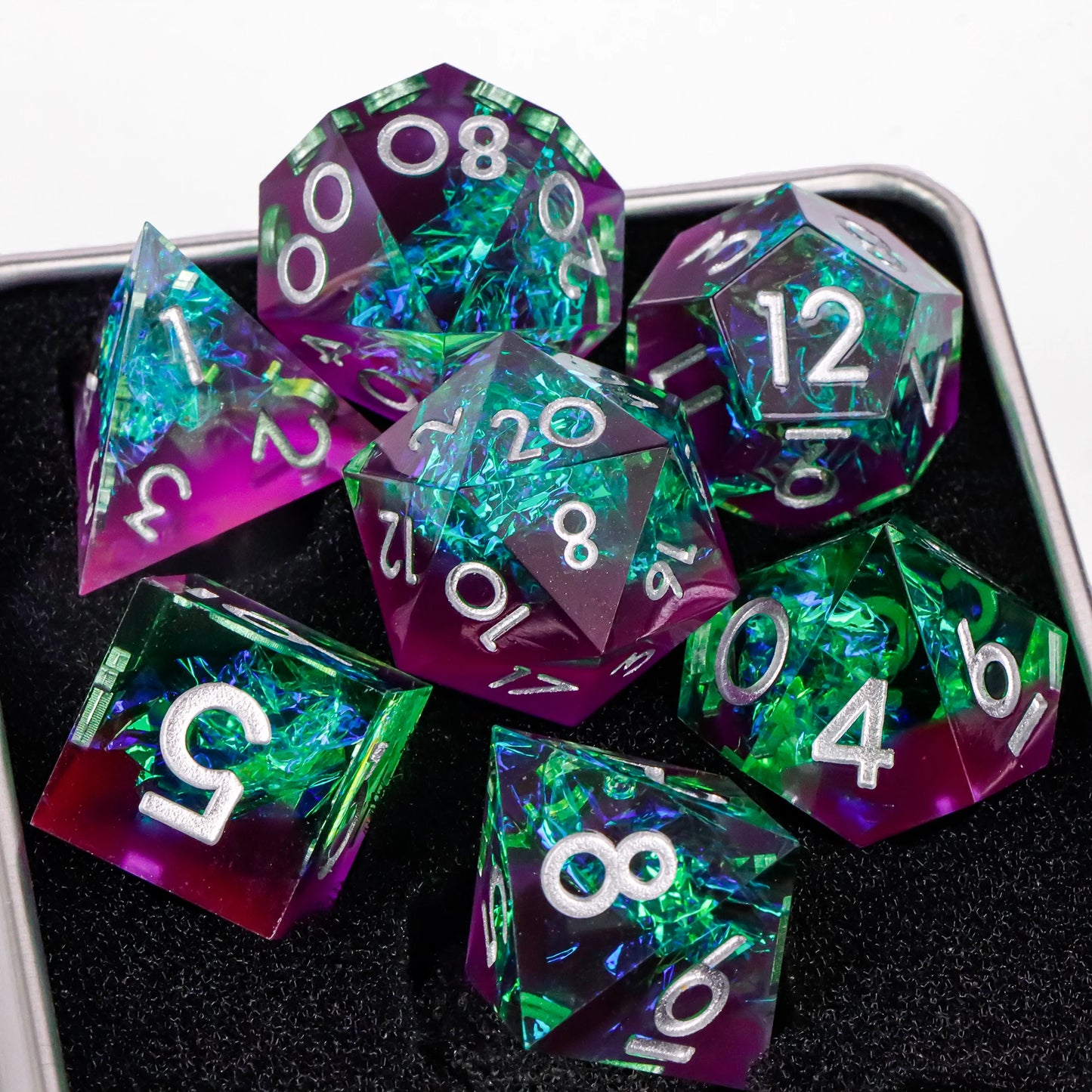 Handmade Resin Sharp Edge D&D Dice for Dungeons and Dragon Tabletop Games, Black Dice Polyhedral D&D Dice