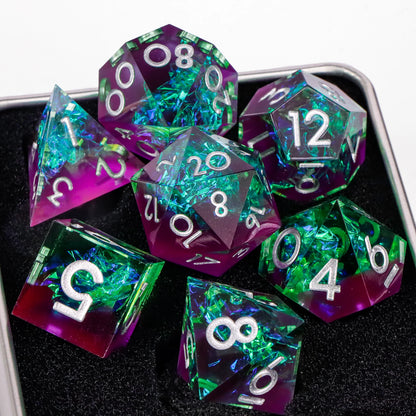 Handmade Resin Sharp Edge D&D Dice for Dungeons and Dragon Tabletop Games, Black Dice Polyhedral D&D Dice