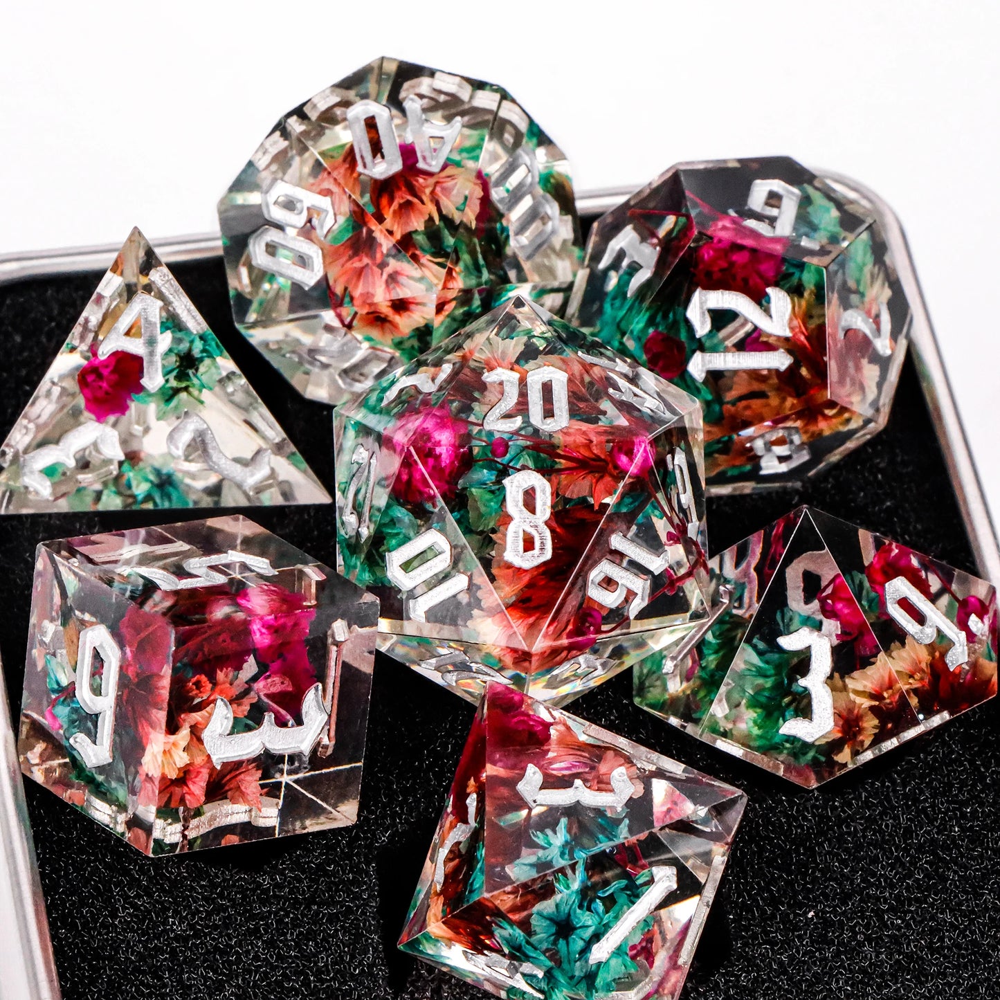 Handmade Resin Sharp Edge D&D Dice for Dungeons and Dragon Tabletop Games, Black Dice Polyhedral D&D Dice