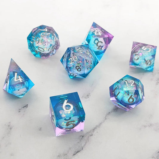 8-Type Resin Dice New Liquid Quicksand Resin Liquid Core Sharp Edge Polyhedron Dice Board Game Dice Set DND Custom 7pcs/Set Dnd