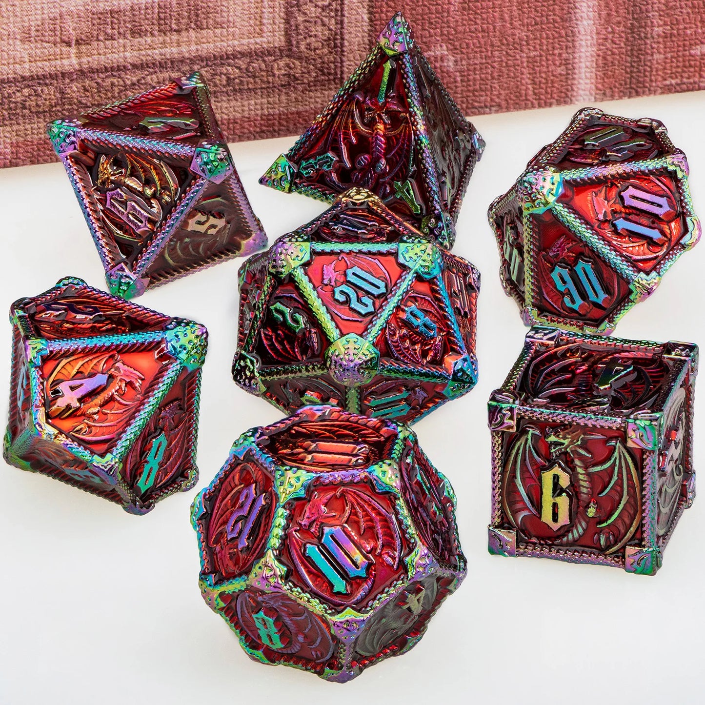 DND Dice Metal Dragon Dice Set Dungeon and Dragon D&D Polyhedral Dice RPG D and D Role Playing Games D20 D12 D10 D8 D6