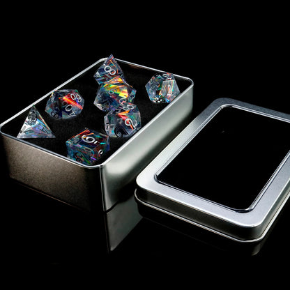 7-Piece Transparent Reflective Resin Polyhedral Dice - For Outdoor Games, Board Games, Holiday Gifts, With Gift Box Packaging