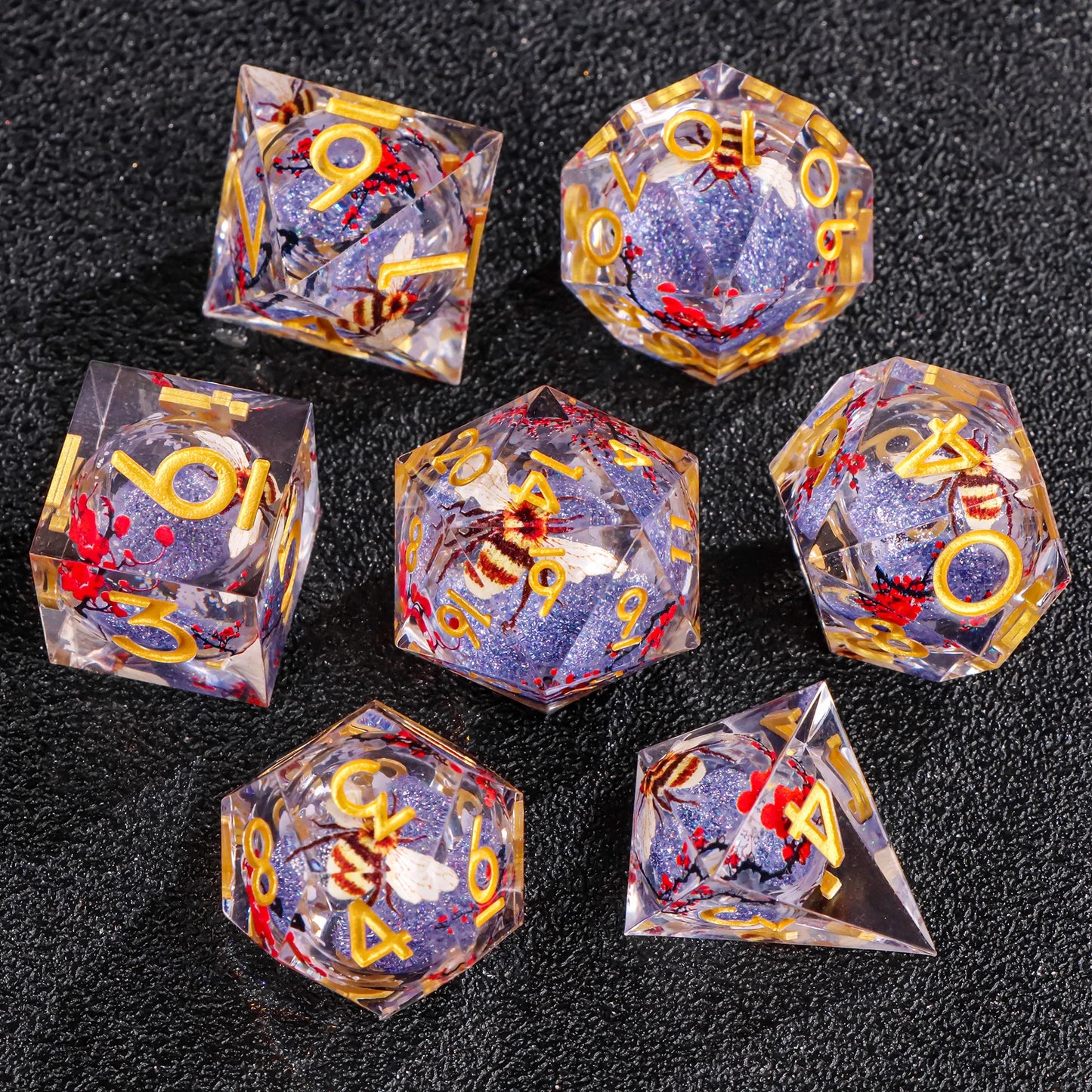 Handmade Resin Sharp Edge D&D Dice for Dungeons and Dragon Tabletop Games, Black Dice Polyhedral D&D Dice