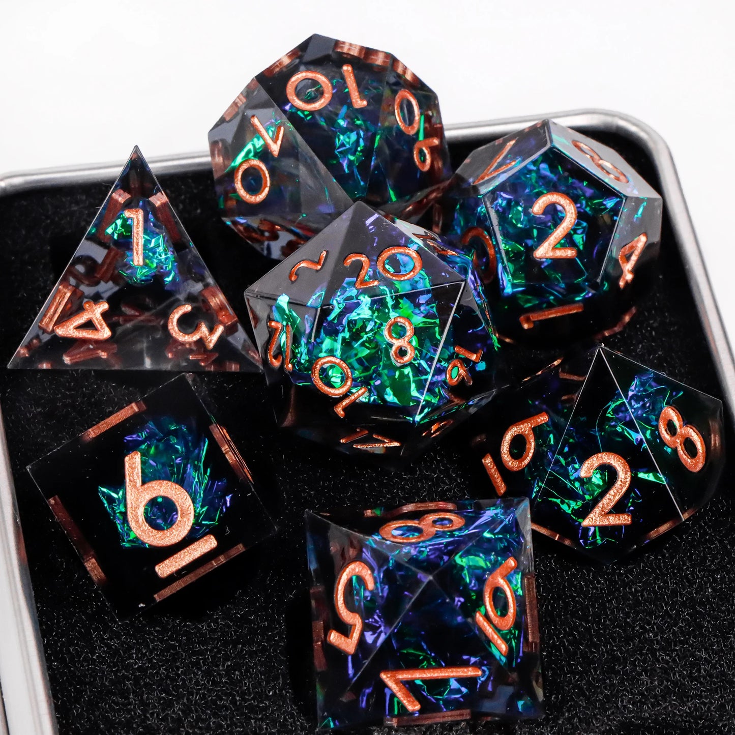Handmade Resin Sharp Edge D&D Dice for Dungeons and Dragon Tabletop Games, Black Dice Polyhedral D&D Dice