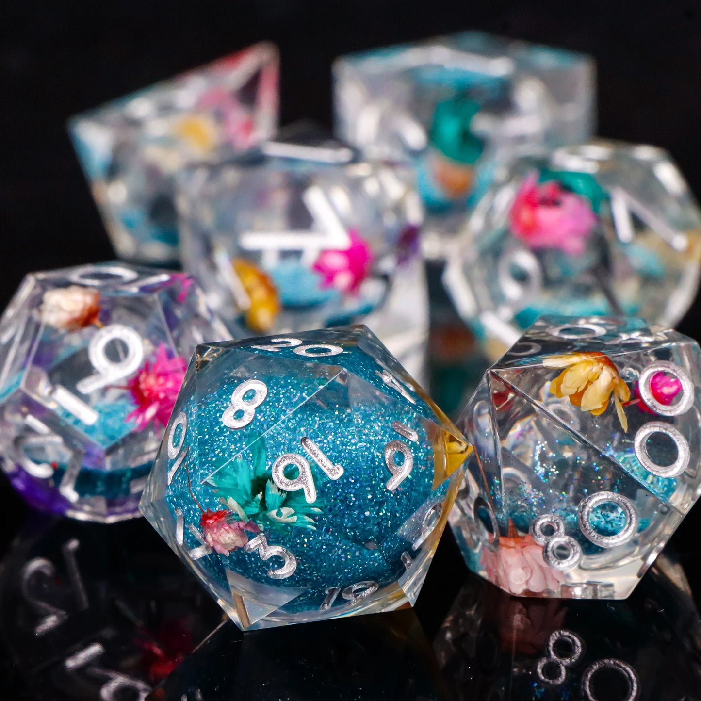 Handmade Resin Sharp Edge D&D Dice for Dungeons and Dragon Tabletop Games, Black Dice Polyhedral D&D Dice